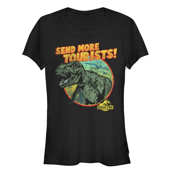 Junior's Jurassic Park Vintage Send More Tourists Graphic Tee Black 2X Large