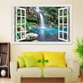 thumbnail image 2 of Vinyl Decal Waterfall Tree Fake Window Wall Poster Green Tree Lake Wall Sticker Wallpaper Peel and Stick for Kitchen Living Room Decor, 2 of 4