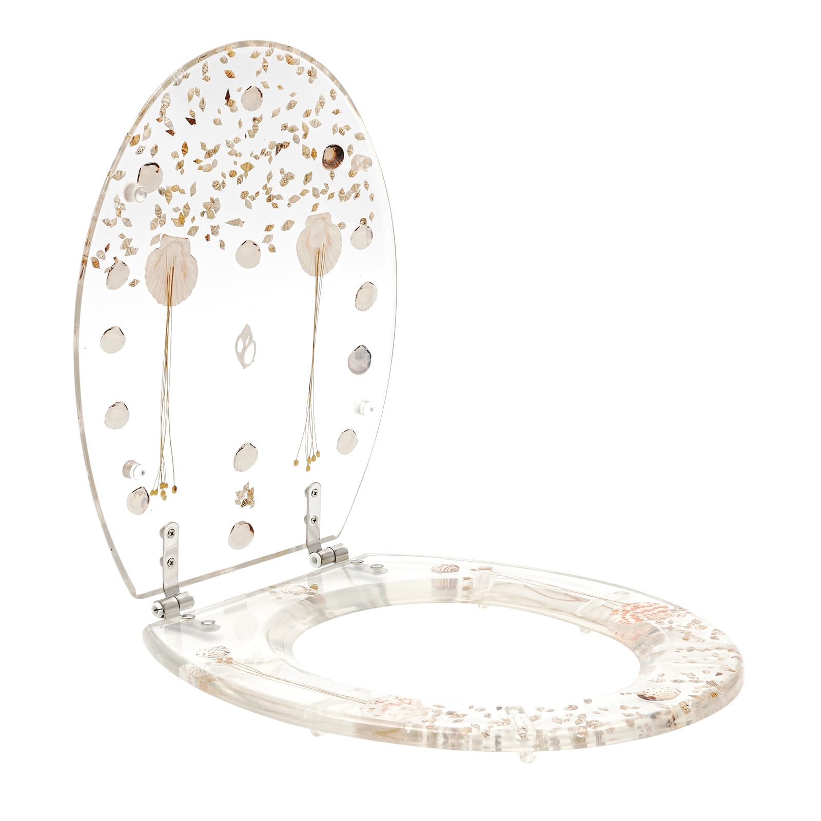 Dwellnix Heavy-Duty Decorative Toilet Seat with Clear Acrylic & Preserved Botanicals | 330lbs Capacity | Stainless Steel Reinforced Resin Construction