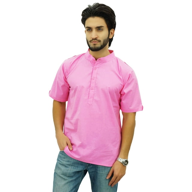 Atasi Kurta Court en Coton à Col Mandarin pour Homme Chemise Ethnique Décontractée-Xx-Grand