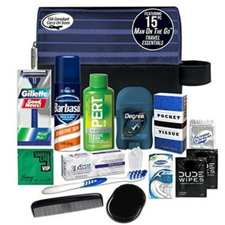 Convenience Kits International Men's Premium 15 Piece Travel Kit in Reusable Toiletry Zippered Bag, TSA Compliant, Featuring Men's