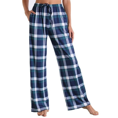 

QILINXUAN Womens Cotton Pajama Pants Loose Print Loungewear Bottoms Elastic Waistband with Drawstring Trouser Sleepwear
