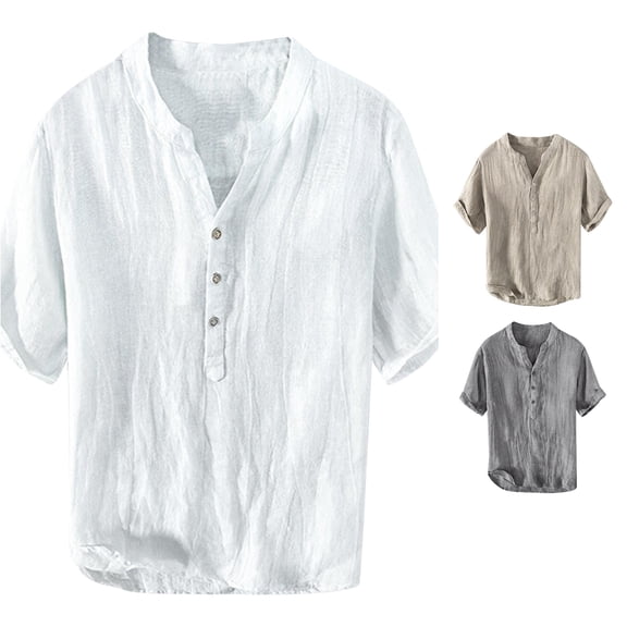 Men Summer Short Sleeve Casual Pullover T Shirt Stand Collar Men's Loose Fit Shirts