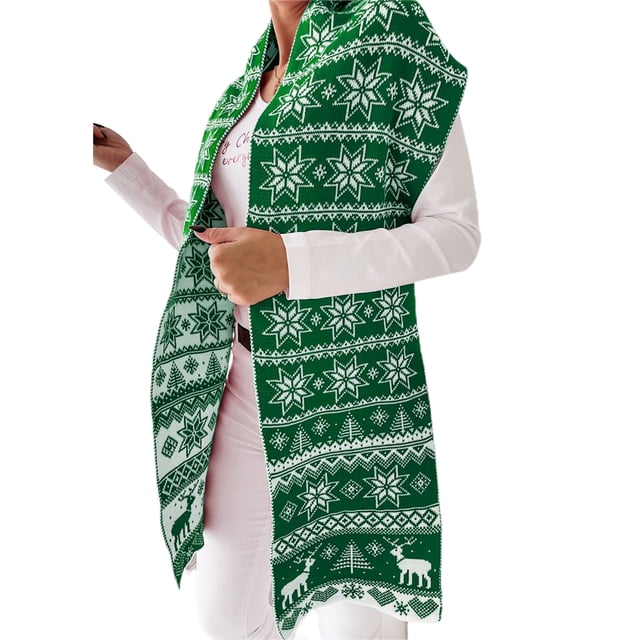 Gupgi Women Christmas Scarf, Snowflake and Elk Printed Pattern Wraps