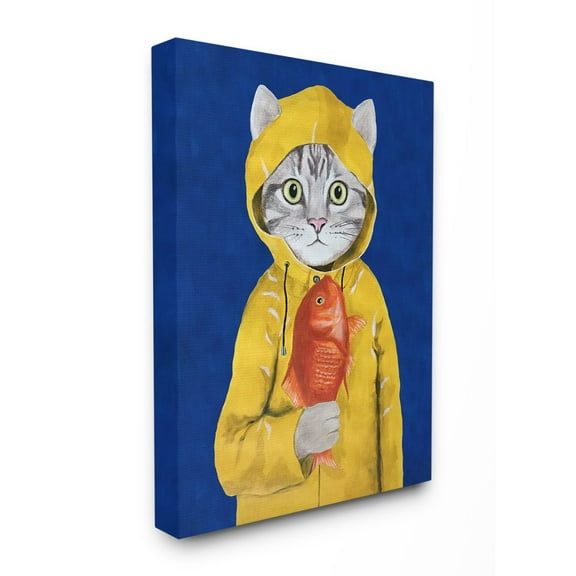 The Stupell Home Decor Collection Fisherman Feline Yellow Coat Cat Canvas Wall Art