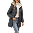 thumbnail image 5 of Womens Sherpa Lined Puffer Jacket Hooded Wave Quilted Full Zip Mid Length Padded with Poecets Warm Fall Winter Casual Outerwear, 5 of 8