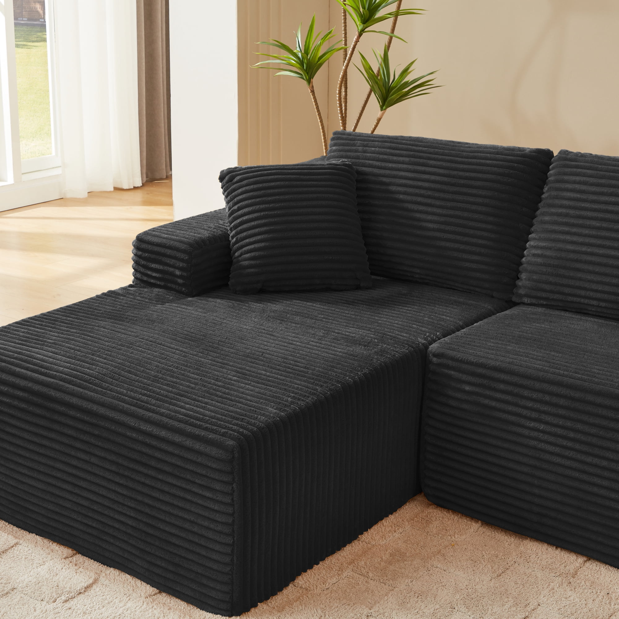 Leumius 103" Cloud Sectional Sofa Couch,3 Seat L-Shaped Couch with Deep Seat,Upholstered Corduroy Cloud Couch for Living Room,No Assembly Required,Black(Left Facing Chaise)