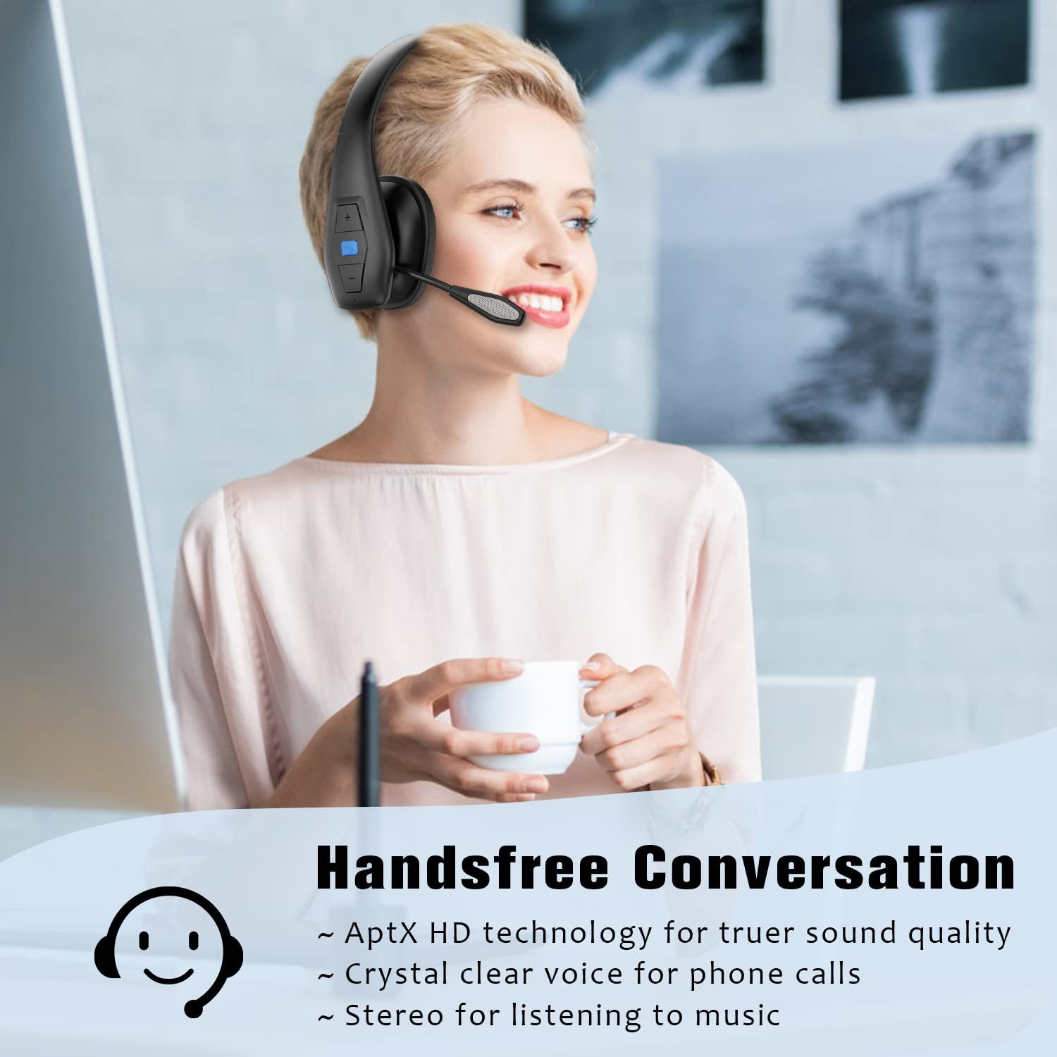 Bluetooth Headset 5.1 With Cvc8.0 Dual Mic Noise Cancelling Bluetooth  Earpiece 16hrs Talktime Wireless Headset Hands-free Earphone For Truck  Driver/of