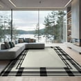 thumbnail image 2 of ODIKA 8'x10' Washable Area Rug Striped Border Farmhouse Bold Banded Frame Ticking Ivory Tan Refined Structured for King Size Bedroom Under Bed, Master Suite, Non-Shedding, Easy Care, 2 of 7
