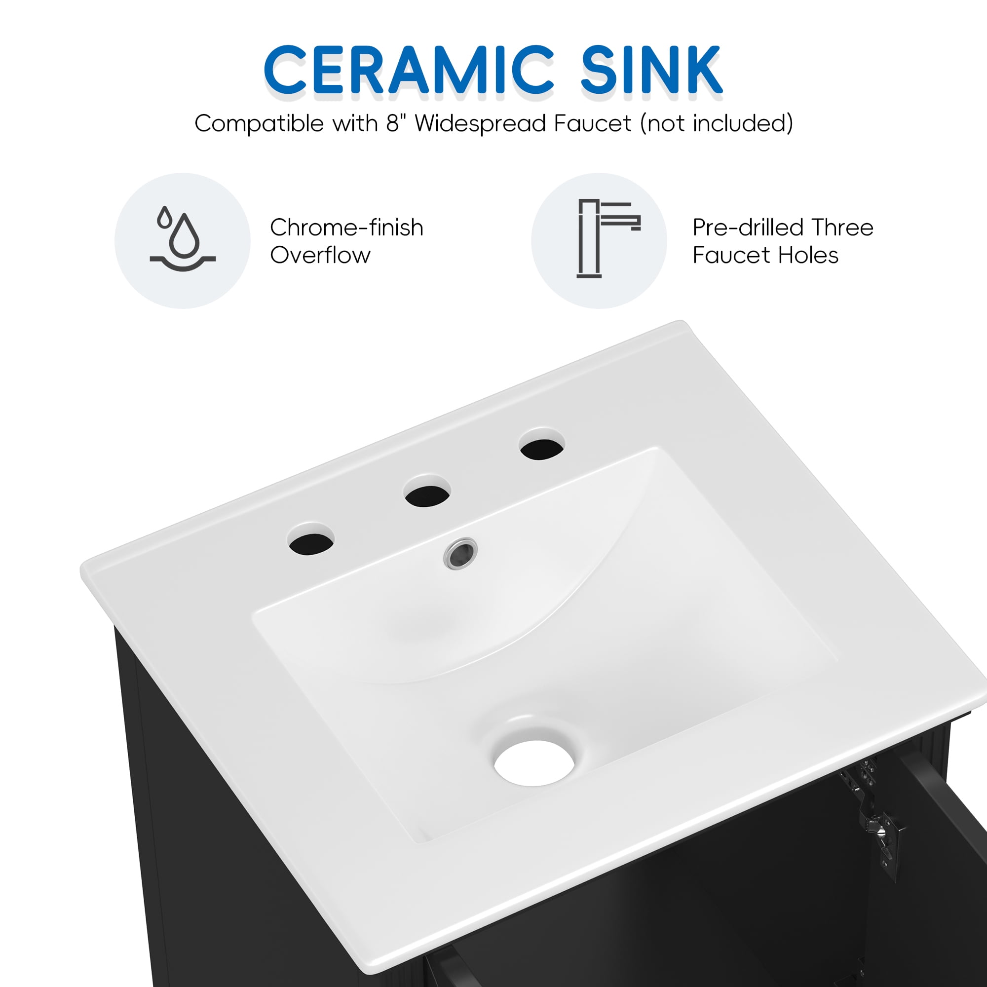 Euroco 30" Bathroom Vanity with Semilune Ceramic Sink, Real Wood & MDF Cabinet with Drawer, 3-Hole Faucet Mount