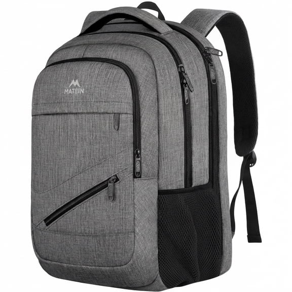 Matein 17'' Laptop Backpack, Flight Approved Carry on Travel Backpack with Luggage Strap for Men Women, Gray