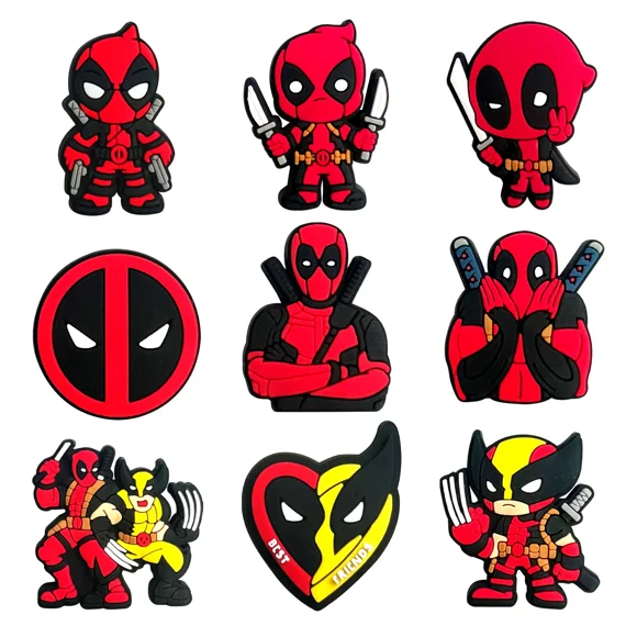 9 Pcs Boucles de Chaussures Super-Héros Deadpools, Décorations de Chaussures à Trous, Tendances Mode, Looks d'Anime Amusants, Cadeaux de Vacances pour Enfants