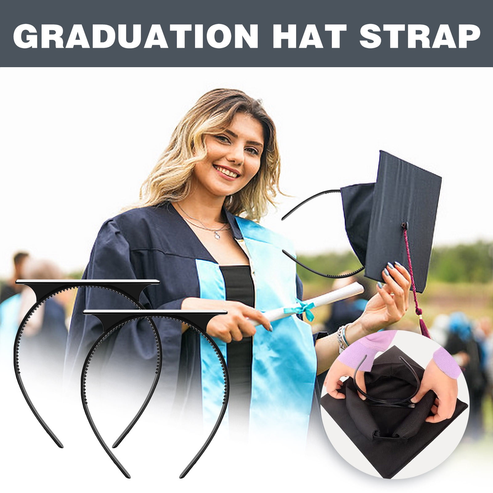 2 Packs Graduation Cap Headband Grad Cap headband for Graduation Cap Insert, Cap Headband Insert for Securing Your Grad Cap and Your Hairstyle, Graduation Gift