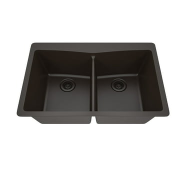 33" x 22" Quartz Kitchen Sink, Double Bowl Sink, Drop-in Sink, Undermount Sink, Granite Kitchen Sink, Galaxy Mocha Kitchen Sink by Lexicon Platinum LP-800TM-M-SO