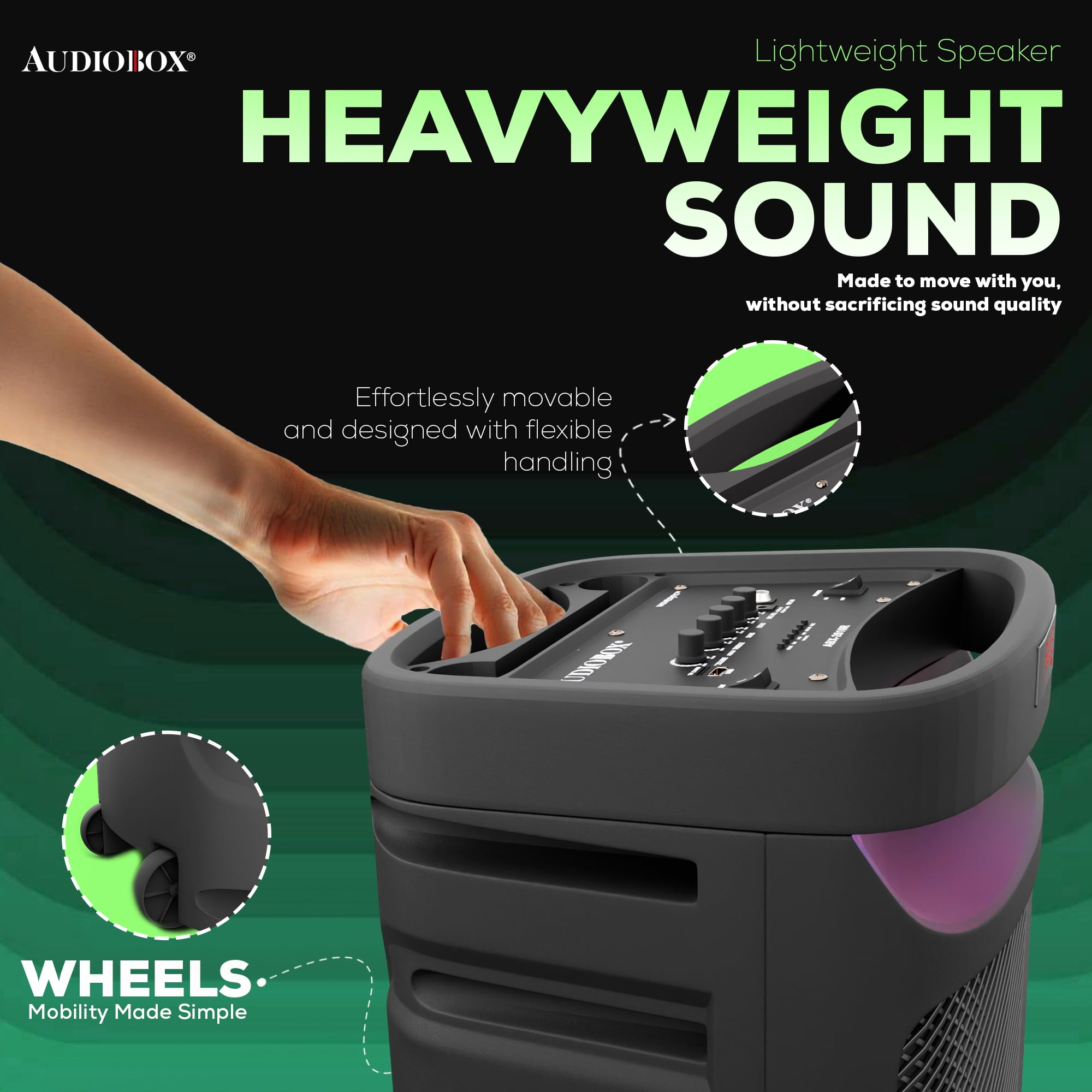 Audiobox ABX-2010R Dual 10" Party Bluetooth Speaker - Portable Karaoke Machine with Bluetooth, USB, TF Card, FM Radio, and Wired Microphone - Ideal for Parties and Events