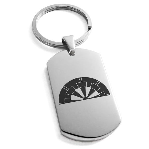 Tioneer Stainless Steel Ikoma Samurai Crest Engraved Dog Tag Keychain Keyring