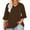 Brown, variant on Womens Tops Plus Size 3/4 Ruffled Sleeve V-neck Cotton Pleated Casual T-shirt Red XXXL