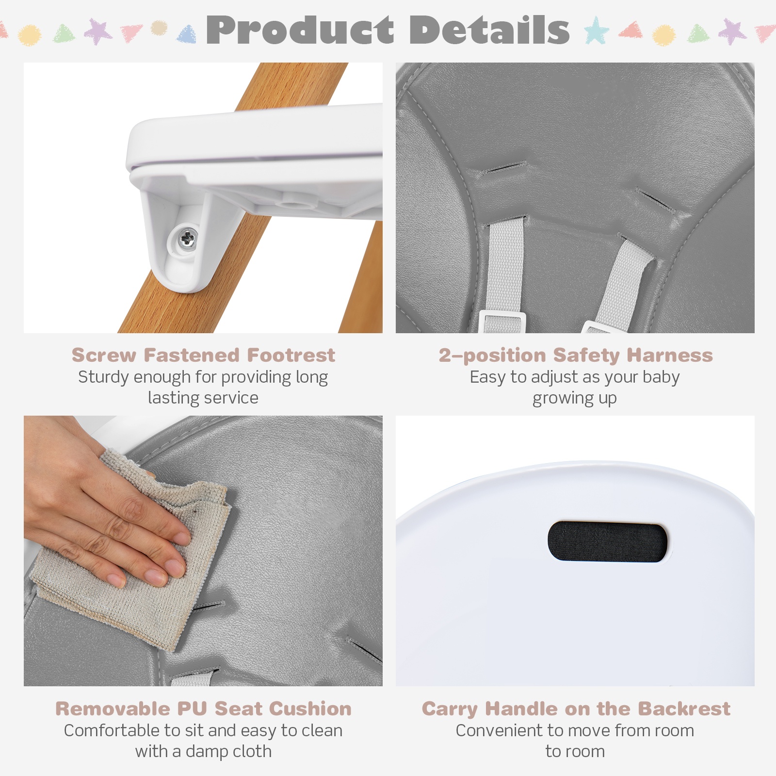 Infans 4-in-1 Infant Feeding Chair Convertible High Baby Chair w/Adjustable Tray Grey