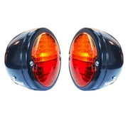 APSMOTIV Pair of Rear Tail Lights Assemblies I Black Body | Black Ring | Red / Amber Lens with 12v Bulbs Suitable for Jeep Willys | Massey Ferguson & John Deere Tractors