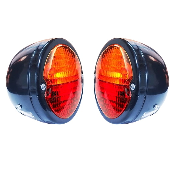 APSMOTIV Pair of Rear Tail Lights Assemblies I Black Body | Black Ring | Red / Amber Lens with 12v Bulbs Suitable for Jeep Willys | Massey Ferguson & John Deere Tractors