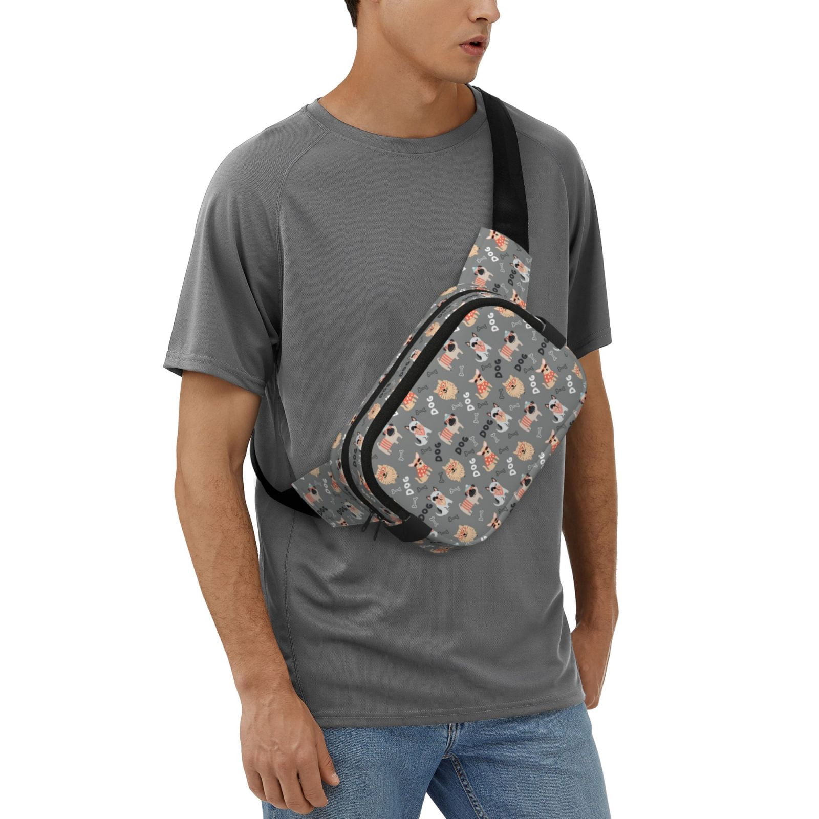 Picia Bulldog Print Square Double-Layer Waist Bag Mini Adjustable Waist Belt Bag Exercise Running Travel Hiking