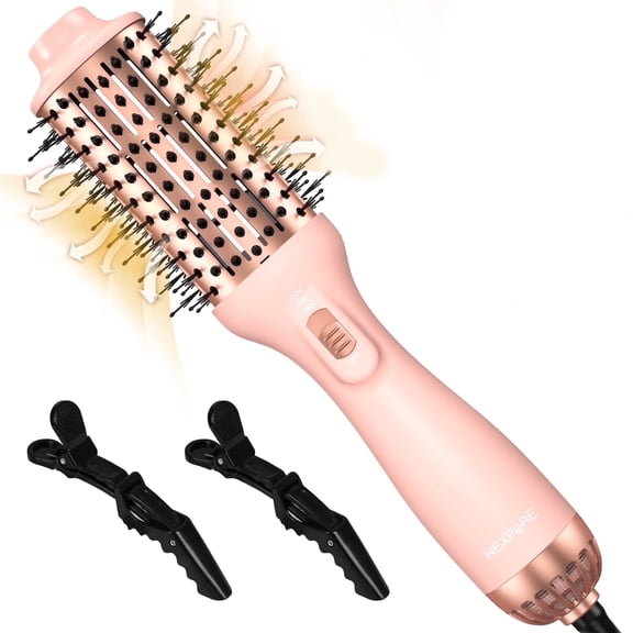 NEXPURE Blow Dryer Brush for Thick Hair – 4 in 1 Hair Dryer Brush Ionic Ceramic Titanium Hot Air Volumizer & Anti-Frizz Styler, Pink