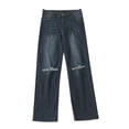 thumbnail image 4 of Aayomet Womens Jean Women's Fashion Personality Holes Elastic With Straight Baggy Trousers,Dark Blue M, 4 of 5