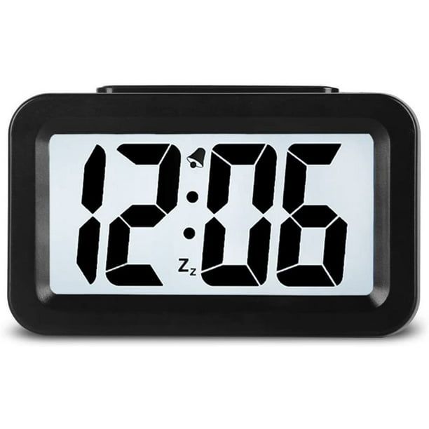 HENSE Creative Nightlight Smart Light Alarm Clock Bedside Desk Table  Electronic Clock Battery Operated Mute Luminous Alarm Clock with Adjustable  Light 
