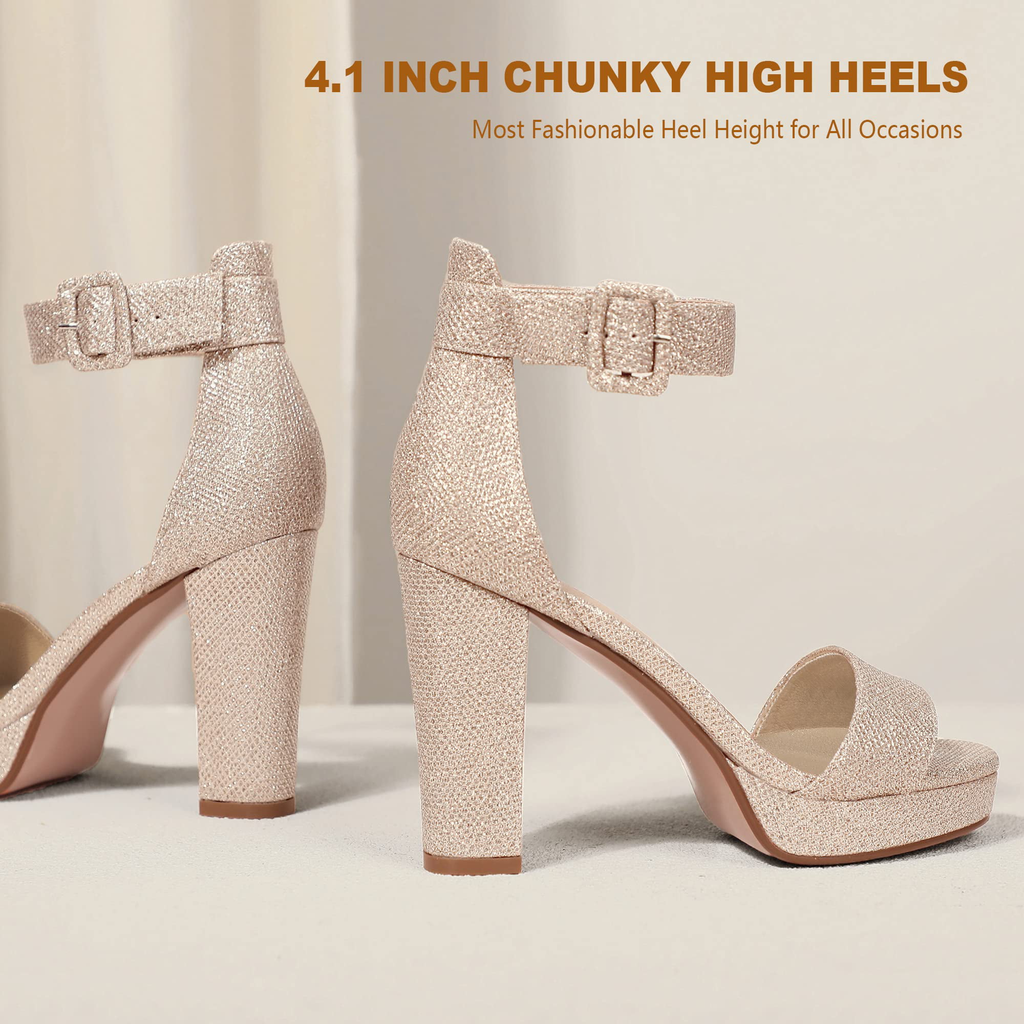 IDIFU Women's IN4 Sabrina Platform Chunky High Heels Ankle Strap Heeled Sandals Wedding Party Dress Shoes 