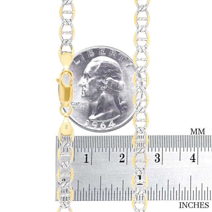 Nuragold 10k Real Yellow Gold Solid Mariner 5mm Anchor Chain Pave Diamond Cut Necklace (16"-30") Two Tone Italian Jewelry for Men & Women