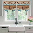 thumbnail image 4 of Western Texas Star Retro Tie Up Curtains for Windows, Adjustable Balloon Window Shades, Country Farmhouse Light Blue Brown Wooden Kitchen Window Treatments Farmhouse Short Curtains 42"x45", 4 of 8