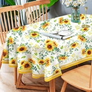 Oval Sunflower Tablecloth,Yellow Sunflower Fabric Tablecloth 60 x 84,Wrinkle Resistant and Washable Floral Table Cloths,Perfect for Kitchen Dinner,Family Gathering,Holiday Dining Room Table