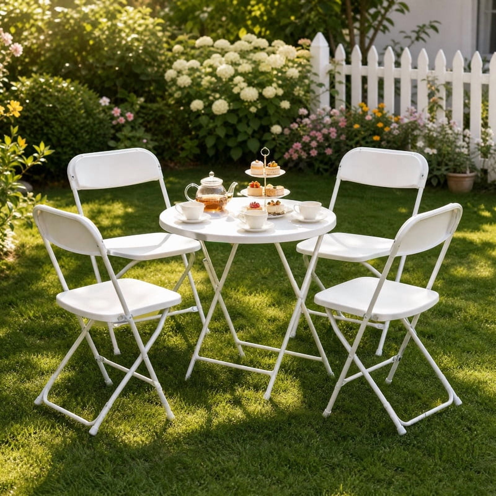 Kelno 4 Pack Plastic Folding Chairs 330lb Capacity Lightweight Foldable Chairs with Metal Frame Indoor Outdoor Stackable Seating, White