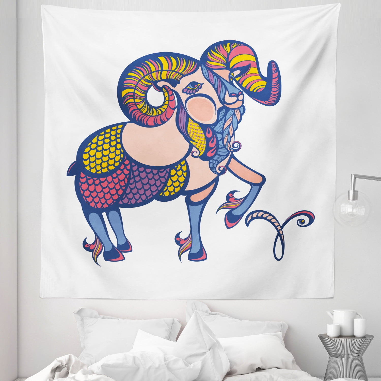 Zodiac Signs Tapestry, Aries Horoscope Astrology Theme Animal Horns Symbol and Colorful Details, Fabric Wall Hanging Decor for Bedroom Living Room ...