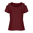 thumbnail image 4 of Huowey Women Tops Casual Shirts Short Sleeve Off The Shoulder Solid Color Deep V-Neck Loose Fit Hollow Out Fashionable T Shirt Summer Comfort Breathable Relaxed Blouse,Wine,XXXXL, 4 of 5