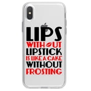 DistinctInk Clear Shockproof Hybrid Case for iPhone XS Max (6.5" Screen) - TPU Bumper Acrylic Back Tempered Glass Screen Protector - Lips Without Lipstick Cake Without Frosting