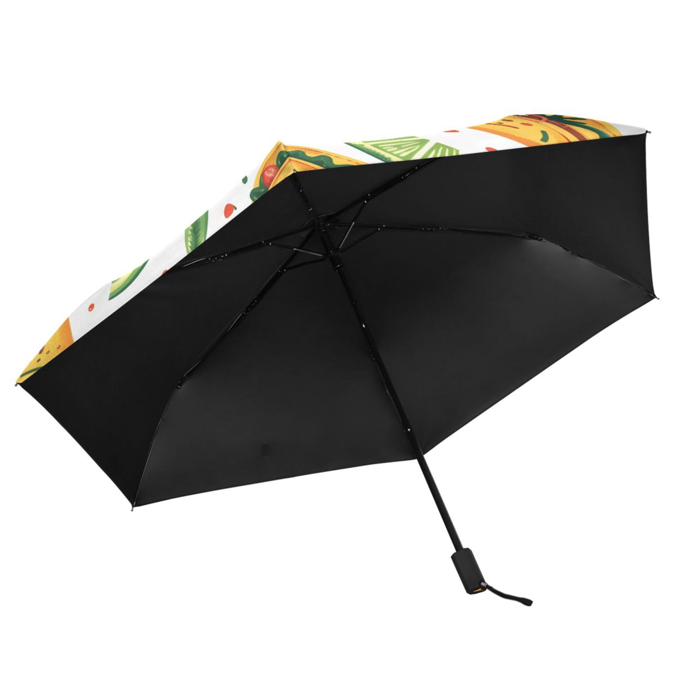 Mexico Food Tacos Chili Lemons All Weather Umbrella Triple Folding Parasol 6 Ribs UV Protection Portable