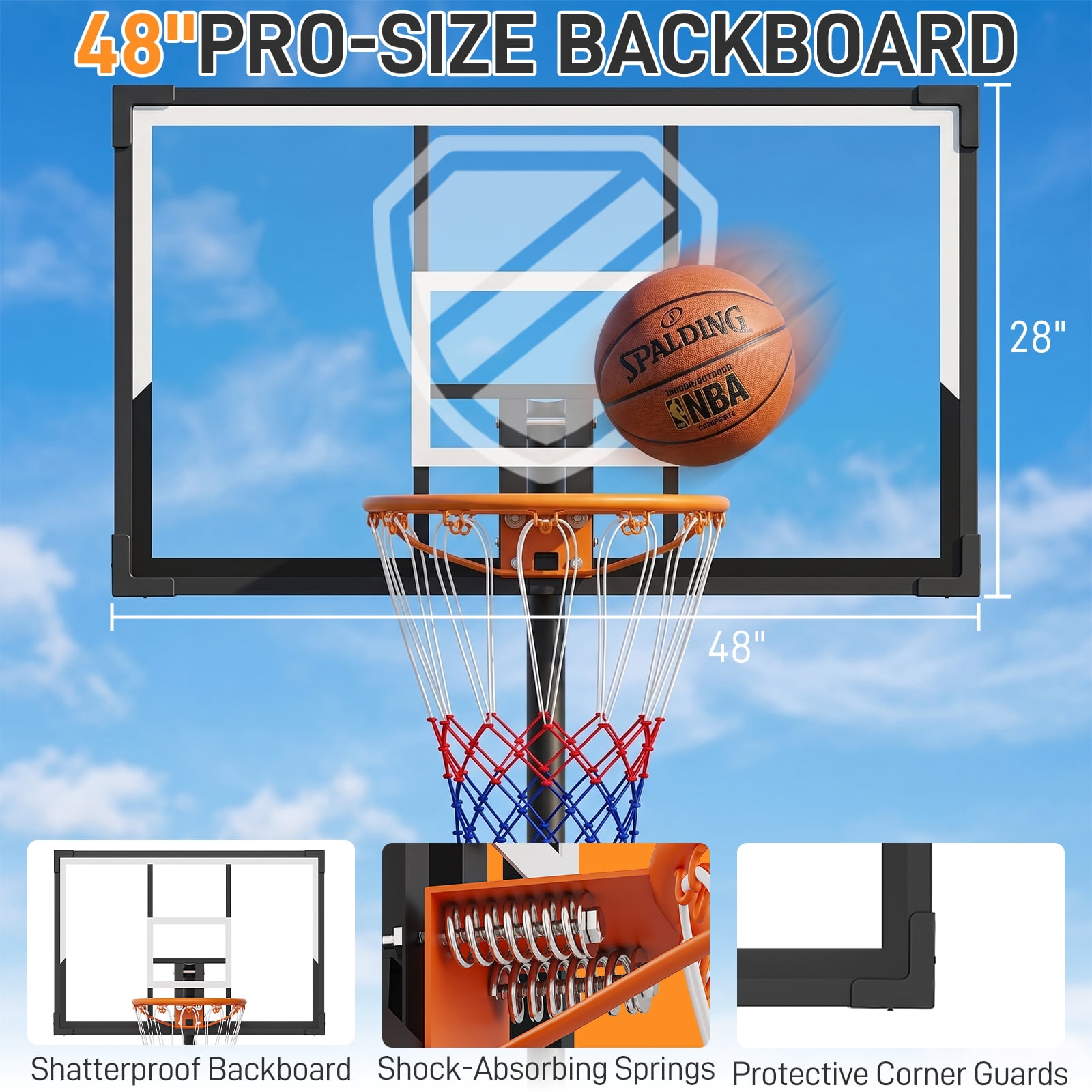Ktaxon 48in Portable Basketball Hoop Outdoor, 4.5-10FT Adjustable Height, Free Sandbag, Basketball Goal System for Youth and Adults