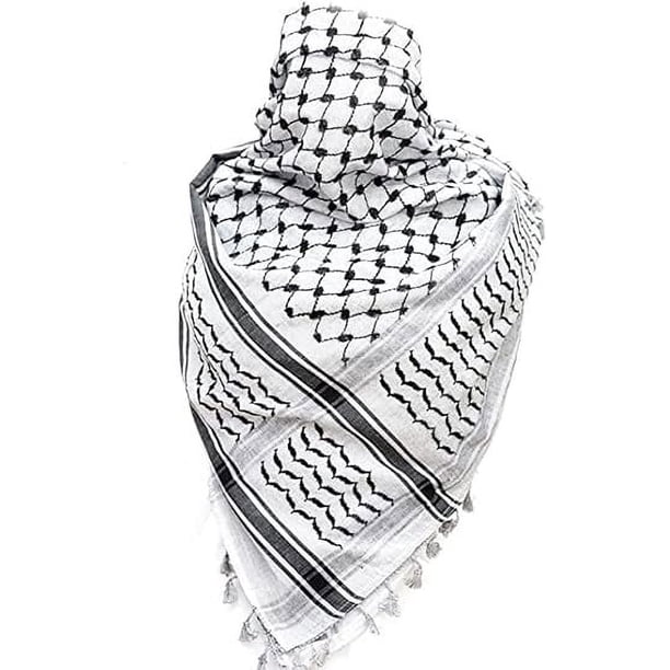 Bufanda Keffiyeh unisex de algodón con estampado tradicional árabe de pata de gallo y borlas. Versátil Shemagh para hombres y mujeres (100 % algodón, diseño ancho).