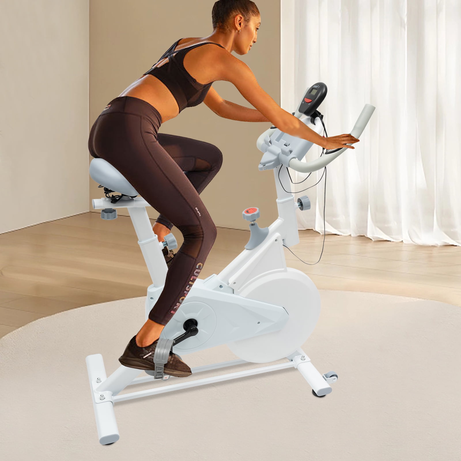 Wildnix Adjustable Resistance Exercise Bike with Wool Pad Silent Braking, Phone Holder, and Electronic Display for Home Workouts