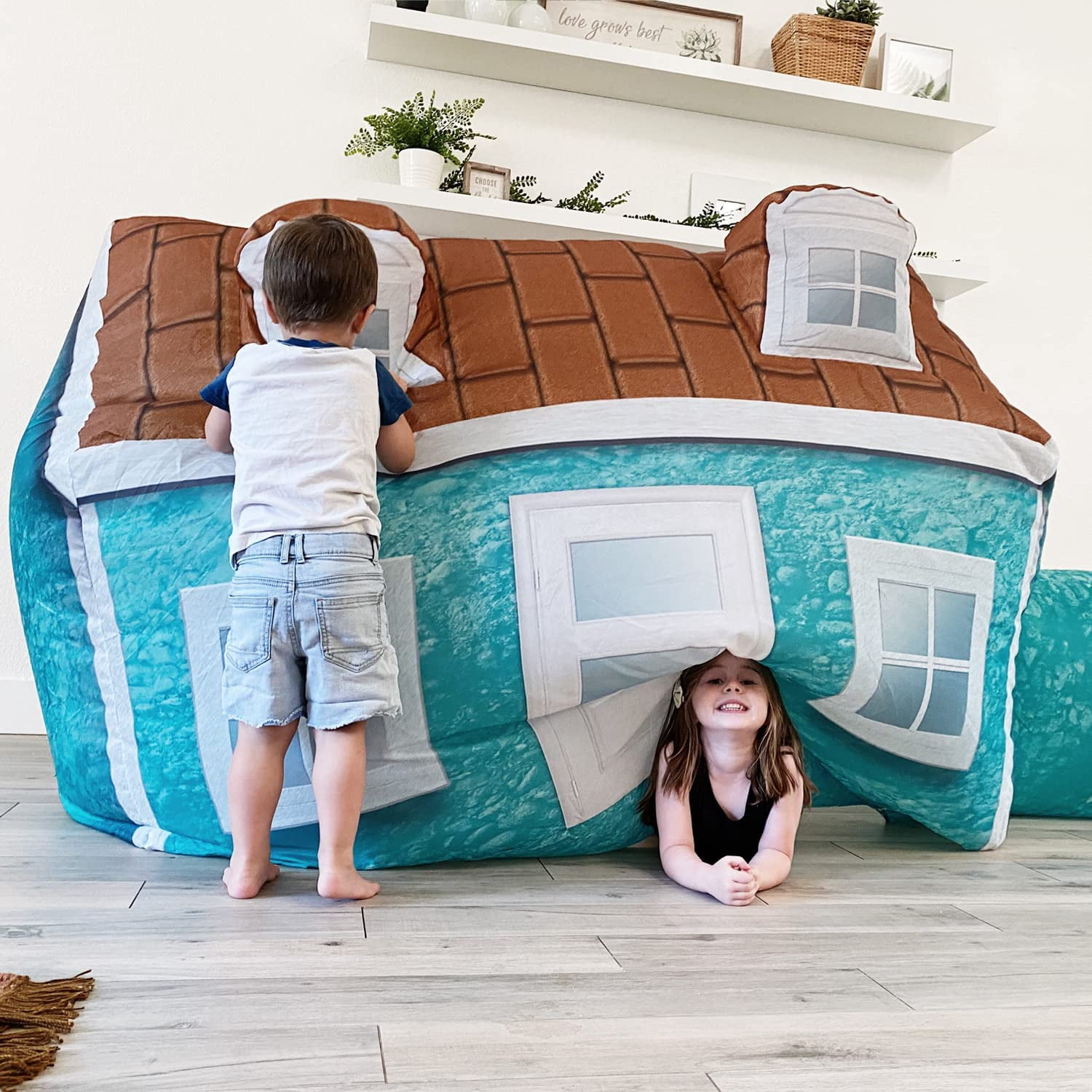 The Original Patented AirFort - Build A Fort in 30 Seconds, Inflatable Fort for Kids, Play Tent for 3-12 Years, A Playhouse Where Imagination Runs Wild, Fan not Included (Cabin)
