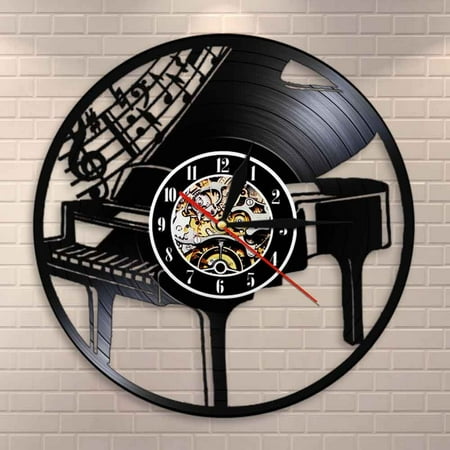 Amblelife Musical Instrument Piano Wall Clock Musical Notes Melody Grand Piano Sheet Music Vinyl Record Wall Clock Pianist Musicians Gift