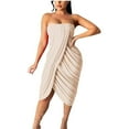 thumbnail image 1 of Fridja Robe d'Été Femme Unie avec Poitrine Enveloppée, une Épaule, Plissée, 1 of 7