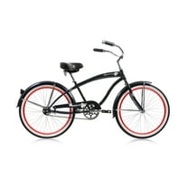 Wonder Wheels Beach Cruiser Coaster Brake Single Speed Bicycle, Bike, Stainless Steel Spokes One Piece Crank Alloy Red Rims 36H White Wall Tire W/ Fender - Black & Red