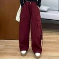 thumbnail image 2 of Lenpel Cargo Pants for Girls Elastic High Waisted Casual Wide Leg Pants Baggy Sweatpants with Pockets 8-14 Y, 2 of 3