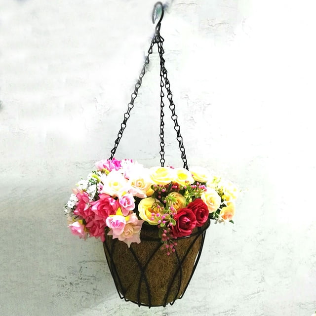 Cesta colgante de cubo recto, cesta de flores verde pastoral para jardinería familiar en el hogar, cesta de flores, maceta