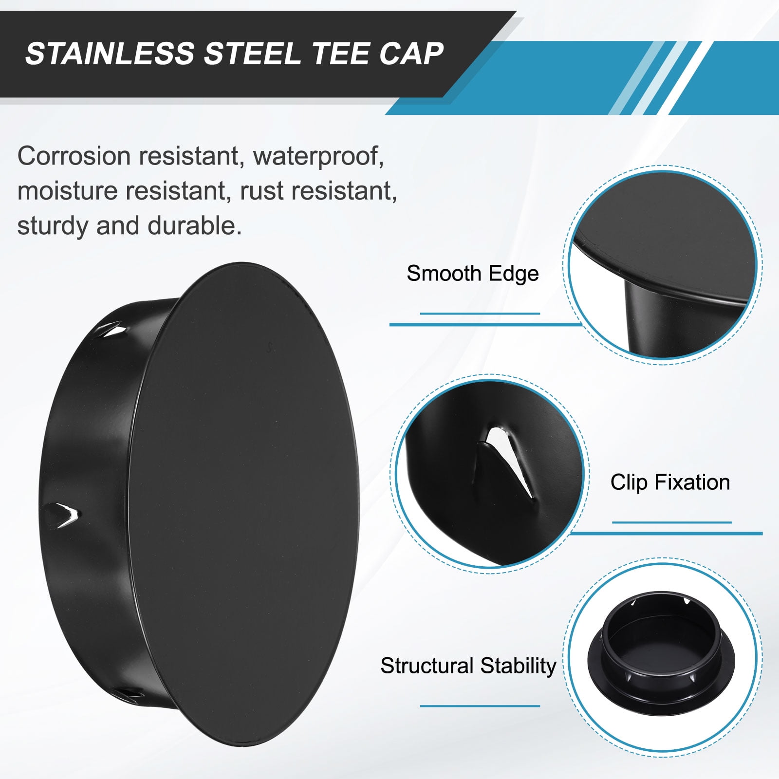 Uxcell Stainless Steel Tee Cap (7.4"/188mm OD, Black) - Round Dryer Vent Cover Dryer Duct Metal End Cap Plug for Indoor and Outdoor Pipe