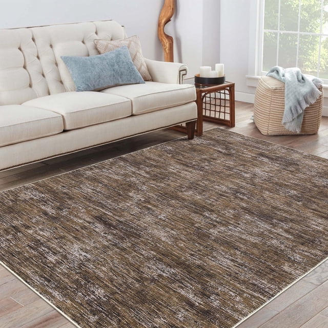YUSAZENS 5x7 Contemporary Abstract Area Rug Machine Washable Soft Non-Slip Rugs for Living Room Playroom Brown