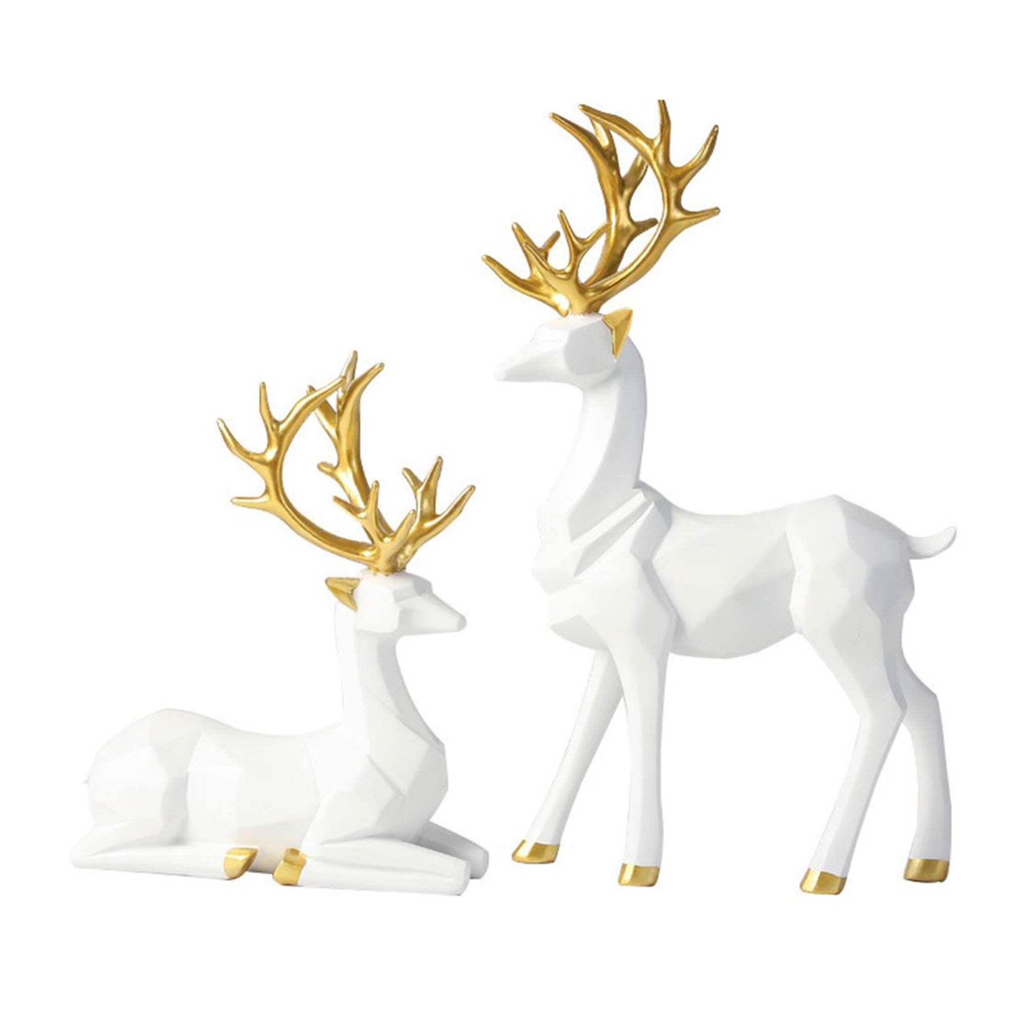 Animal Head Wall Sculptures Art Decor Flocking Resin Deer With Gold Antlers For