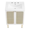 thumbnail image 6 of Modway Chaucer 24" Wood & Rattan Bathroom Vanity with Adjustable Shelf in White, 6 of 16
